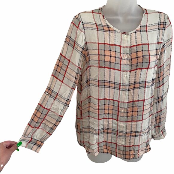 Joie XS Blouse Button Front 100% Silk Long Sleeve Plaid Shirt Top - Picture 7 of 11